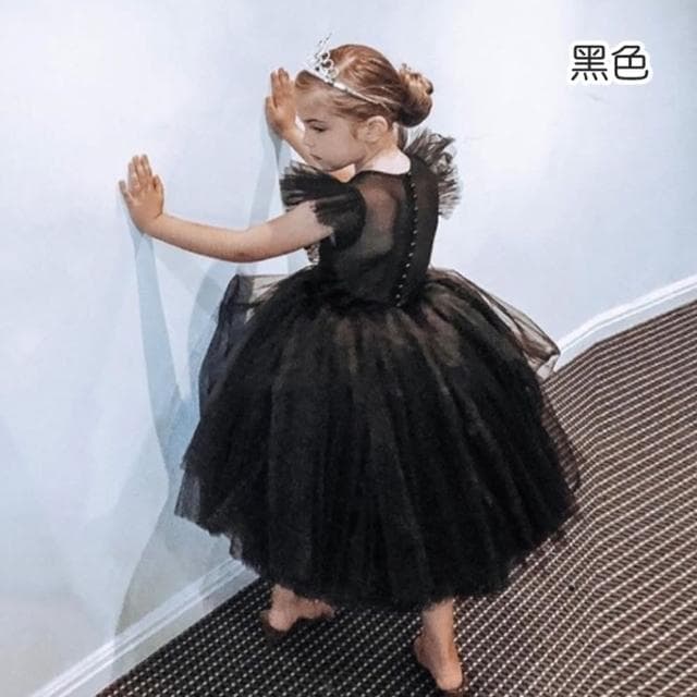 【橘魔法】珍珠扣背後透膚小飛袖紗裙洋裝(白色禮服 畢業典禮 表演 花童 連身洋裝 連身裙 女童 童裝 兒童)
