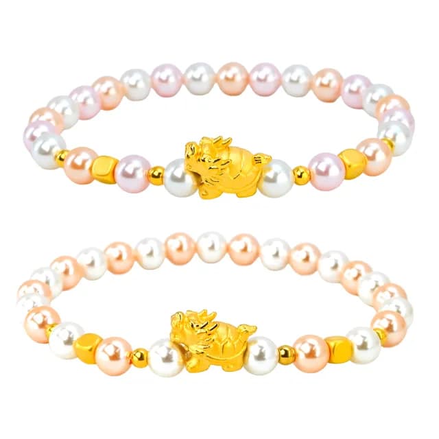 【福西珠寶】雙119999黃金手鍊 守護小龍龜水晶珍珠手串(金重0.28錢正負0.03錢)