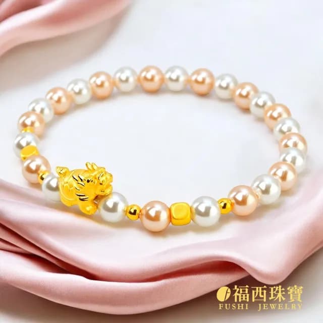 【福西珠寶】雙119999黃金手鍊 守護小龍龜水晶珍珠手串(金重0.28錢正負0.03錢)