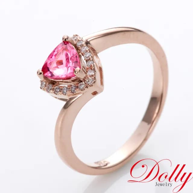【DOLLY】14K金 無燒豔彩霓虹尖晶石玫瑰金鑽石戒指-003(母親節 長輩送禮 交換禮物首選)