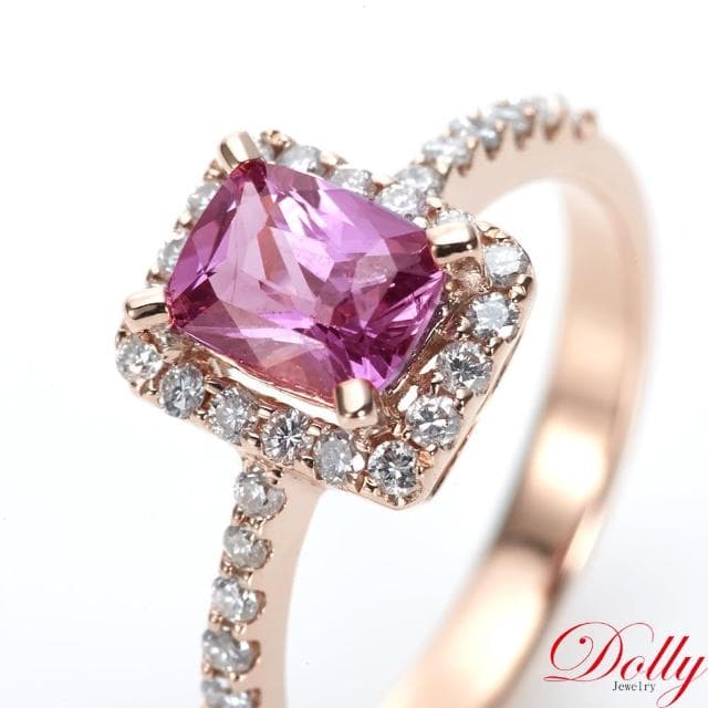 【DOLLY】買一送一 1克拉 無燒斯里蘭卡艷彩粉色藍寶石18K玫瑰金鑽石戒指-012(情人節 交換禮物首選)