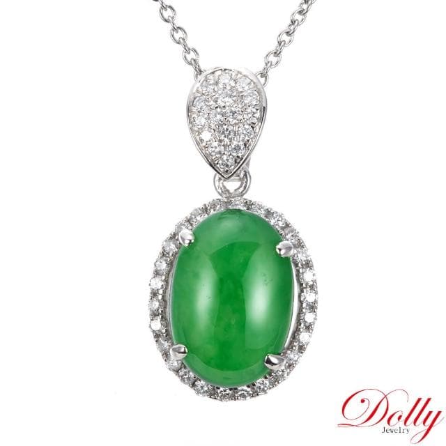 【DOLLY】買一送一 14K金 緬甸冰種翡翠鑽石項鍊-007(長輩送禮首選)