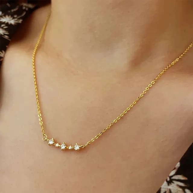 【CReAM】Hilary S925純銀耀眼五鑽石鋯石女項鍊金/銀(生日 禮物 送禮 禮盒)