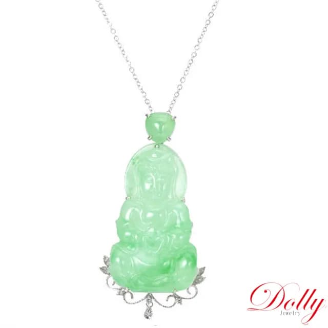 【DOLLY】14K金 緬甸冰芙蓉種A貨翡翠觀音鑽石項鍊(母親節 長輩送禮 交換禮物首選)