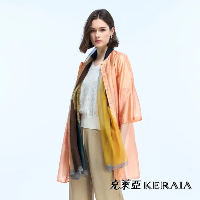 【KERAIA 克萊亞】流彩拼接色塊花卉雪紗披肩(兩色)