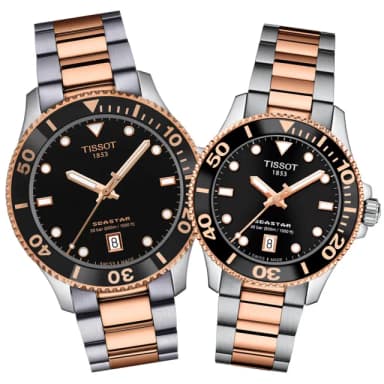 【TISSOT 天梭 官方授權】SEASTAR 1000 潛水石英對錶 母親節 禮物 推薦(T1204102205101+T1202102205101)