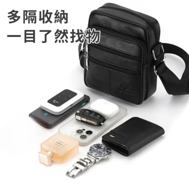 【商務時尚】極致格調真皮男士萬用斜背包(真皮包包 頭層牛皮 側肩包 單肩 隨身小包包 生日禮物)