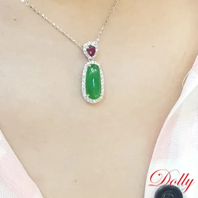 【DOLLY】18K金 緬甸木拿艷綠A貨翡翠鑽石戒指(母親節 長輩送禮 交換禮物首選)