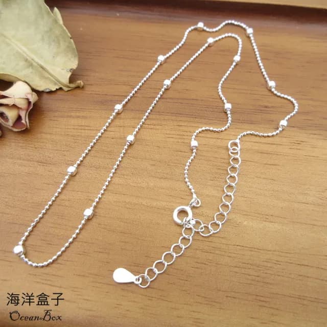 【海洋盒子】38+5.5cm。閃亮間隔幾何小方塊925純銀項鍊.單鍊(女用單戴鍊)