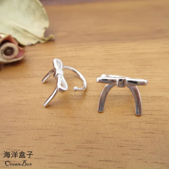 【海洋盒子】可愛芭蕾風絲帶蝴蝶結耳骨夾925純銀夾式耳環(不用耳洞可戴)