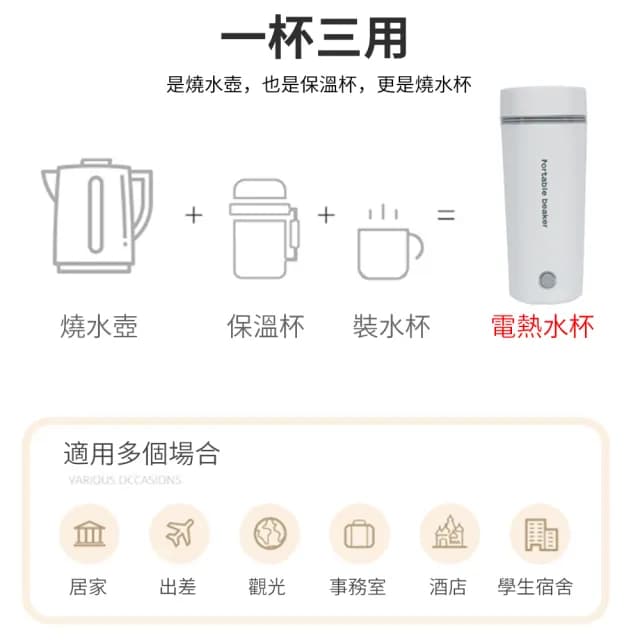 【YOLU】雙11限定 旅行燒水杯 食用級304不鏽鋼電熱加熱保溫水杯 家用小型開水壺 350ml(交換禮物 開學必備)