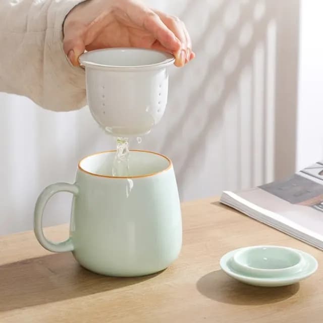 【辦公喝茶】陶瓷茶水分離帶蓋馬克杯(泡茶杯 飲料 咖啡杯 水杯 環保 功夫茶杯 濾茶器 茶具 過濾茶葉)