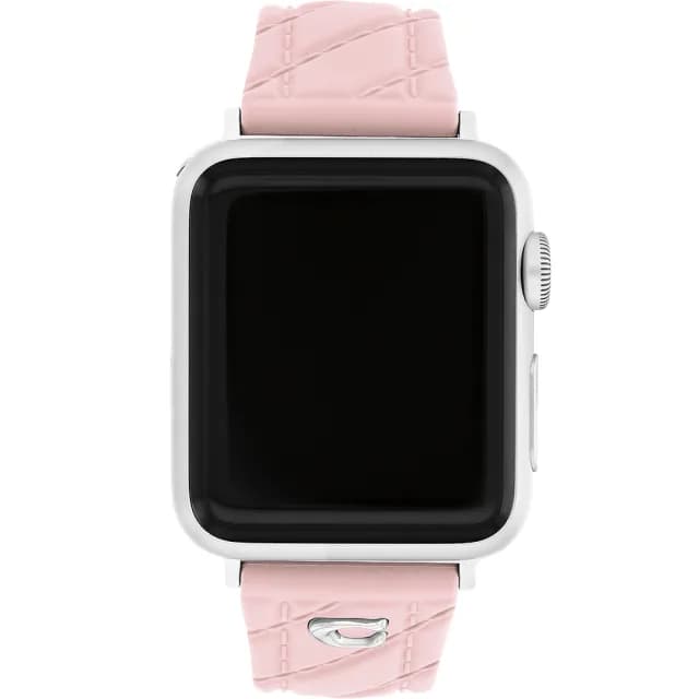 【COACH】Apple Watch 錶帶 38/40/41mm適用 粉紅色菱格紋矽膠錶帶 禮物 送禮(不含手錶)