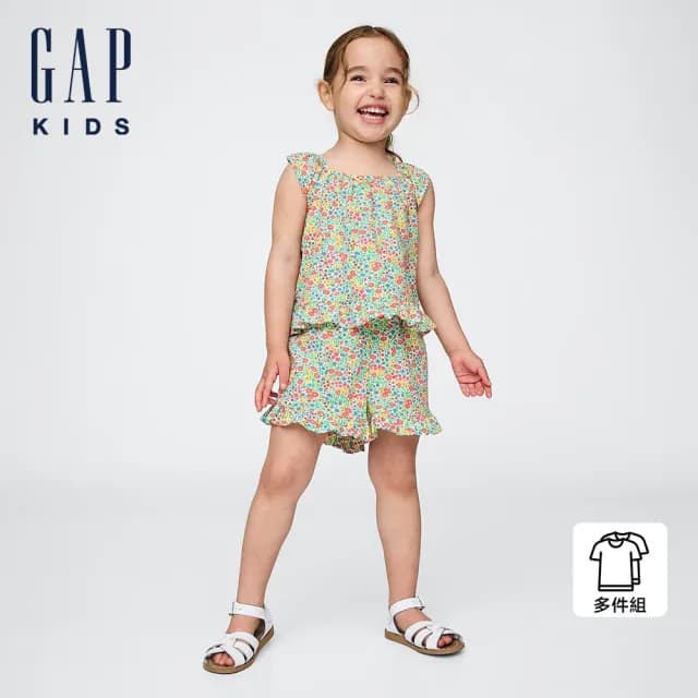 【GAP】女幼童裝 純棉印花圓領無袖短褲家居套裝-多彩碎花(778431)