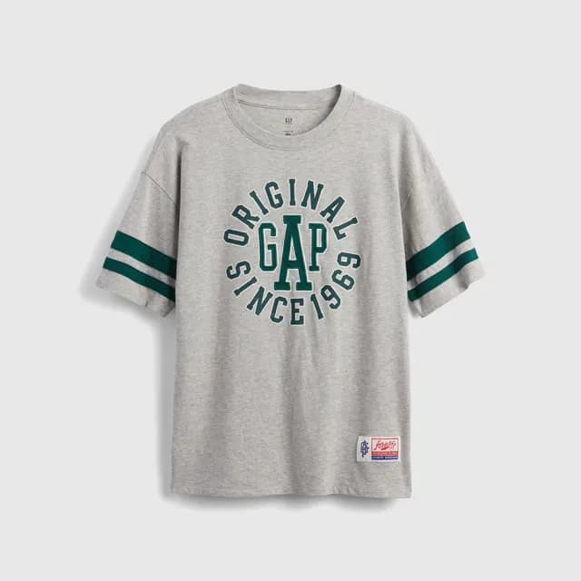 【GAP】男童裝 Logo純棉刺繡印花圓領短袖T恤-灰色(780189)