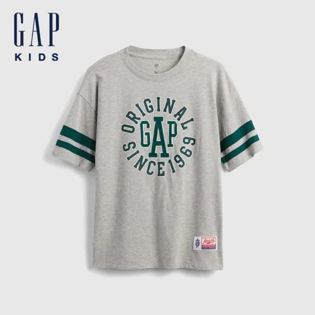 【GAP】男童裝 Logo純棉刺繡印花圓領短袖T恤-灰色(780189)