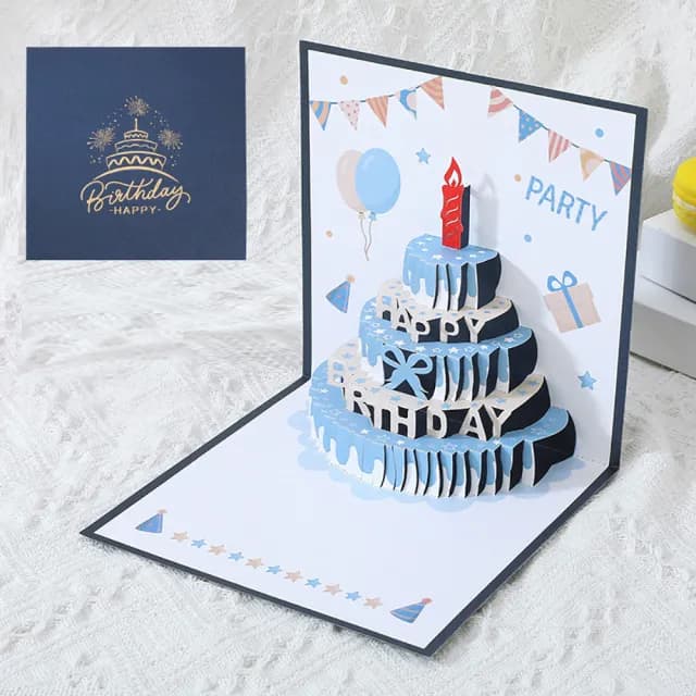 【Paper Play】生日卡片 立體賀卡/生日卡片-3D音樂彩色燈光粉嫩色系立體蛋糕造型卡片(5色任選)