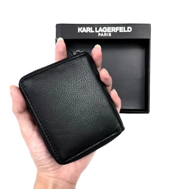 【KARL LAGERFELD 卡爾】卡爾 拉鍊皮夾 附盒 真皮皮夾 羊皮 零錢袋  錢包 生日禮物 送禮(拉鍊皮夾1012CG3)