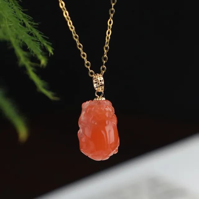 【MoonDy】飾品 項鍊 女生項鍊 紅瑪瑙項鍊 18K金 貔貅項鍊 招財項鍊 保平安 吊墜 男女通用 天然