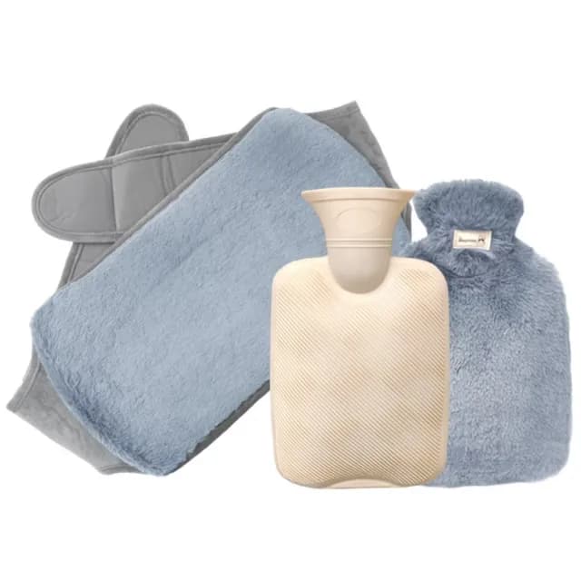 【最佳呵護】頂級柔軟仿兔毛絨注水熱水袋-3件套組(可固定在腰部 暖水袋 熱敷 暖手 1000ml 生日禮物)