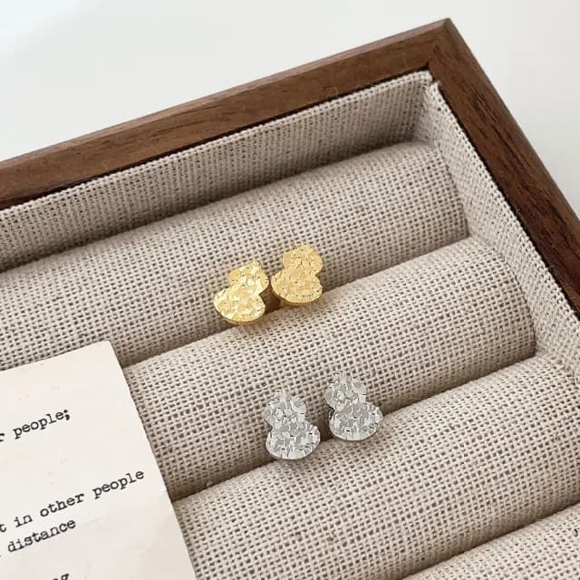【MoonDy】飾品 耳環 女生耳環 純銀耳環 銀針 葫蘆 耳針 耳飾 耳釘 高級感 百搭 金色耳環