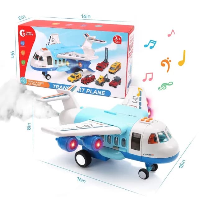 【CuteStone】聲光救援運輸噴霧飛機套裝玩具(飛機玩具 生日玩具 玩具車)