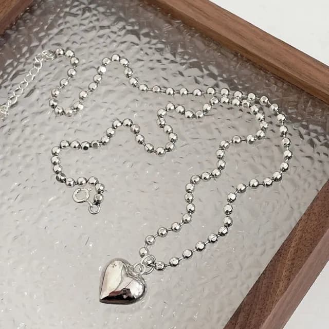 【MoonDy】飾品 項鍊 女生項鍊 愛心項鍊 韓國項鍊 純銀項鍊 S925 韓國東大門 抗敏感 簡約 百搭