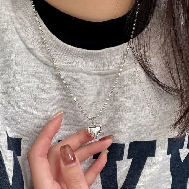 【MoonDy】飾品 項鍊 女生項鍊 愛心項鍊 韓國項鍊 純銀項鍊 S925 韓國東大門 抗敏感 簡約 百搭