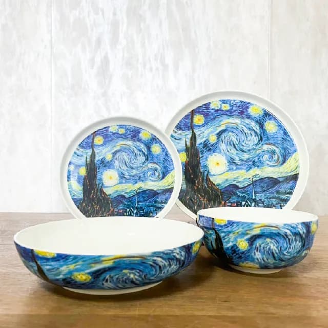 【Royal Duke】梵谷油畫-骨瓷餐具4入禮盒組☆(入厝禮 禮贈品 交換禮物 骨瓷 瓷器 餐具)