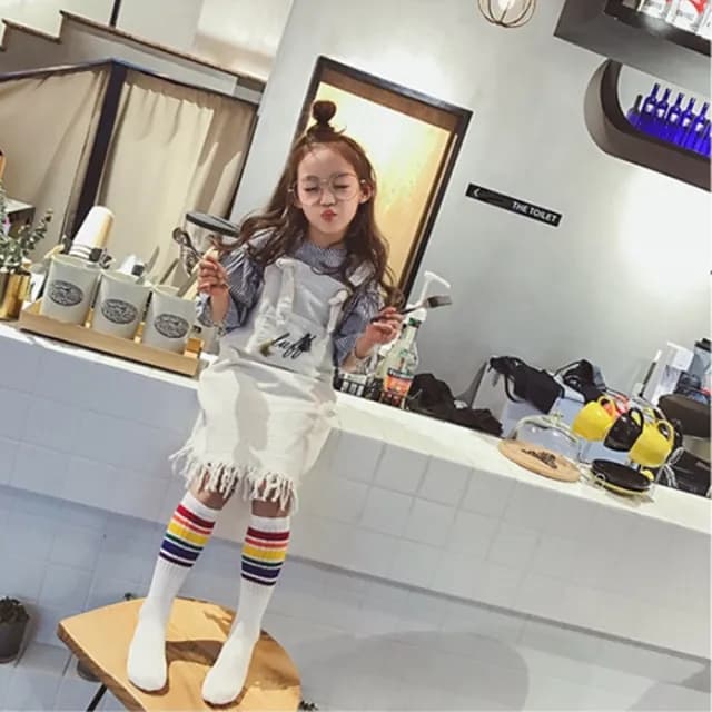 【橘魔法】彩虹中筒襪（4雙入）(白色襪子 學生襪 足球襪 長襪 襪子 兒童 男童 女童 中性款 童裝)