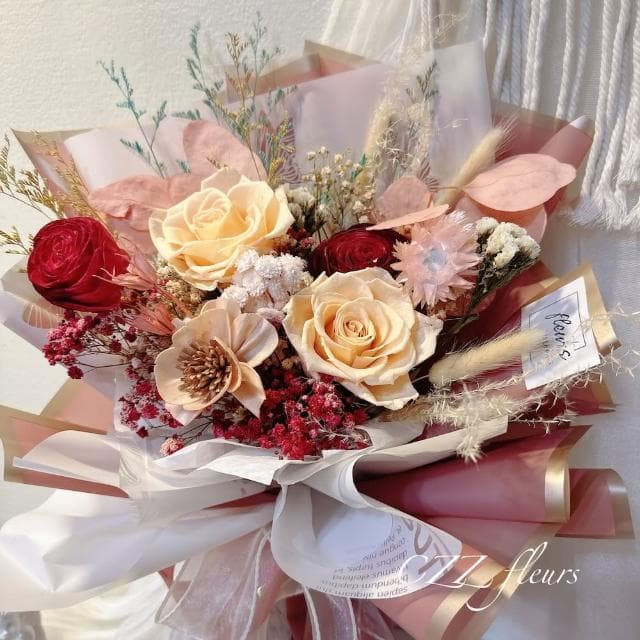 【喜滋滋】復古油畫風永生花花束(情人節花束/生日禮物/告白花束/週年紀念/畢業花束/520)