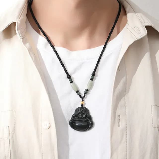【KT DADA】佛像 佛牌項鍊 吊飾 吊墜 足金999 飾品 項鍊 項鍊男 和田玉 彌勒佛 編繩項鍊 首飾