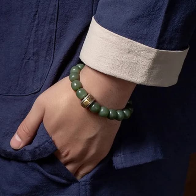 【LEESA】雙11 和田玉手鍊\且末藍\s925銀\手串\天然黑檀\佛珠手鍊\單圈\玉石手鍊\銀銅鑲嵌\男生