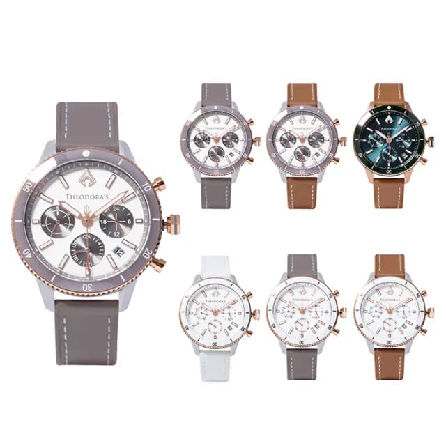 【THEODORA’S 希奧朵拉】(小錶面)水行俠夜光潛水手錶-真皮矽膠錶帶(潛水錶 真三眼計時 陶瓷圈)