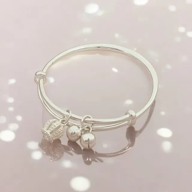 【珠兒綠】999純銀幸福皇冠搖鈴純銀手鐲-嬰兒 開運(純銀手環 手鍊 彌月禮物 附禮盒禮袋 開運)