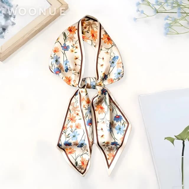 【WOONUE】春夏氣質絲綢質感長絲巾領巾圍巾飄帶綁巾髮帶(送禮母親節老婆媽媽女友閨蜜朋友姐妹禮物)