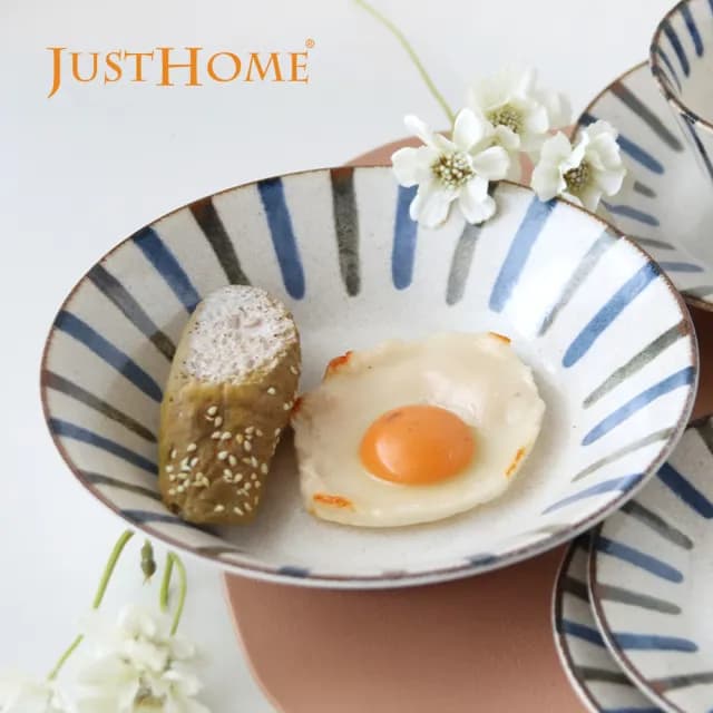 【Just Home】日本製藍色線條陶瓷碗盤6件組(碗 深盤 湯盤 平盤 餐具)