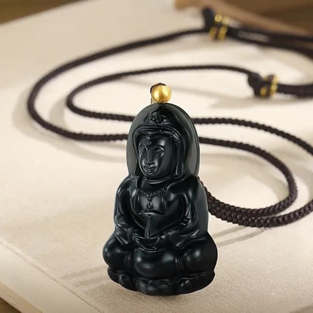 【LEEHER】男生/項鍊/飾品/和田玉/玉石/觀音像/佛像/吊墜/足金999/編繩項鍊/首飾/保平安/雕刻/