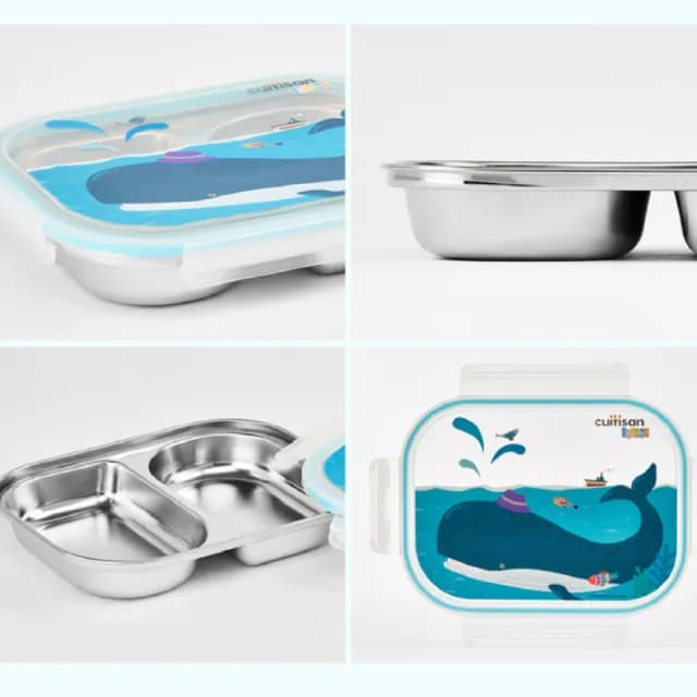 【CUITISAN 酷藝師】316可微波不鏽鋼 小鯨兩格餐盤 850ml(三色可選/兒童餐具/酷夢系列)