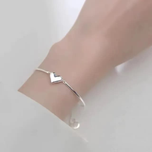 【簡單愛】S925純銀彎管愛心手鍊(手串 手鐲 手繩 手飾 飾品 手環 鑲鑽 首飾 情人節 送禮物)