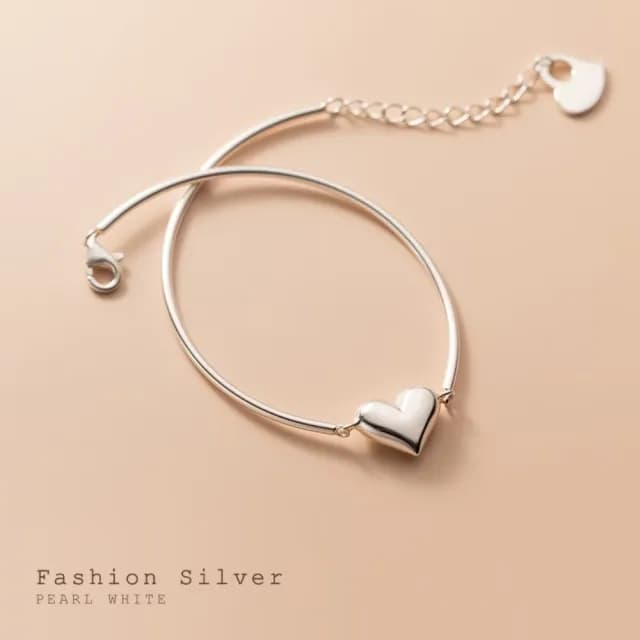【簡單愛】S925純銀彎管愛心手鍊(手串 手鐲 手繩 手飾 飾品 手環 鑲鑽 首飾 情人節 送禮物)