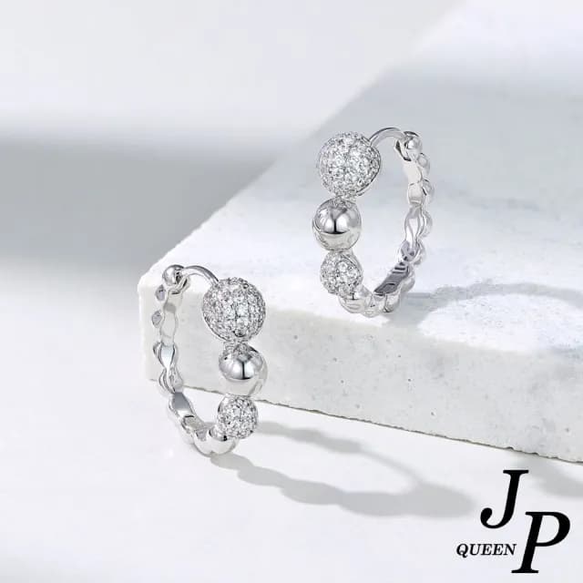 【Jpqueen】鈴鐺串珠水鑽簡約法式圈圈耳扣耳環(銀色)