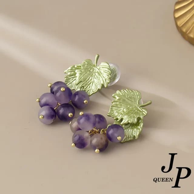 【Jpqueen】田園清新葡萄果氣質蚊香盤耳夾式耳環(2色可選)