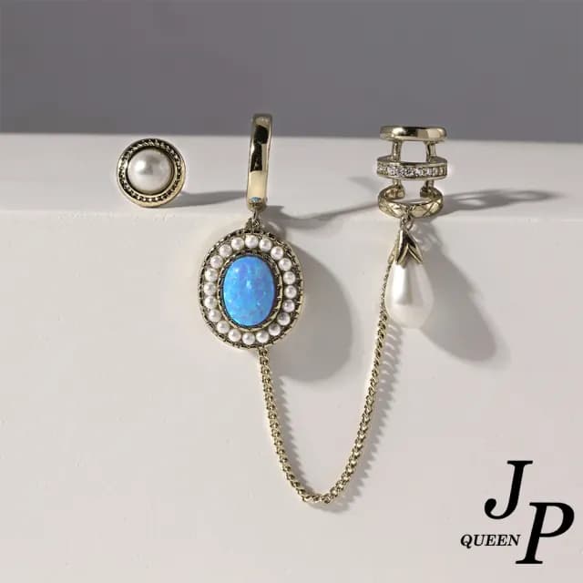 【Jpqueen】萬花筒珍珠橢圓花漾復古歐風垂墜耳環(2色可選)