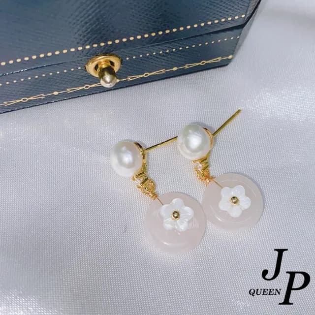 【Jpqueen】彩霧天然石復古白花珍珠垂墜耳環(6色可選)