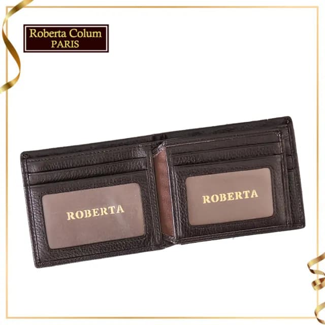 【Roberta Colum】父親節禮物 真皮包包  諾貝達 男用皮夾 短夾 專櫃皮夾 進口軟牛皮短夾(24004-1黑色)