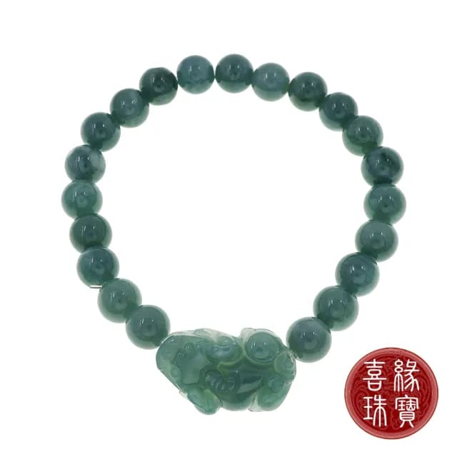 【喜緣玉品】88父親節禮物★天然滿綠翡翠貔貅招財手珠