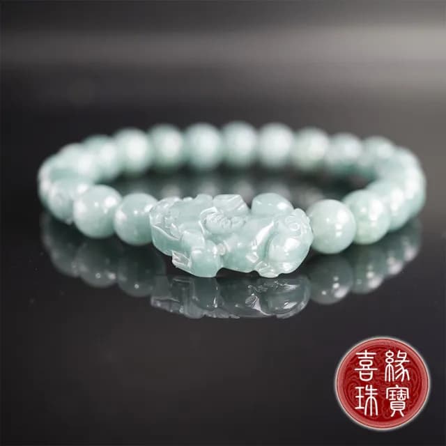 【喜緣玉品】88父親節禮物★天然滿綠翡翠貔貅招財手珠