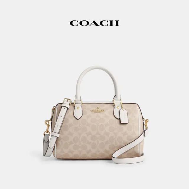 【COACH】蔻馳官方直營 ROWAN經典Logo手袋 斜背包 側背包 斜挎包 手提包-IM/沙黃色/粉筆白色(CV961)