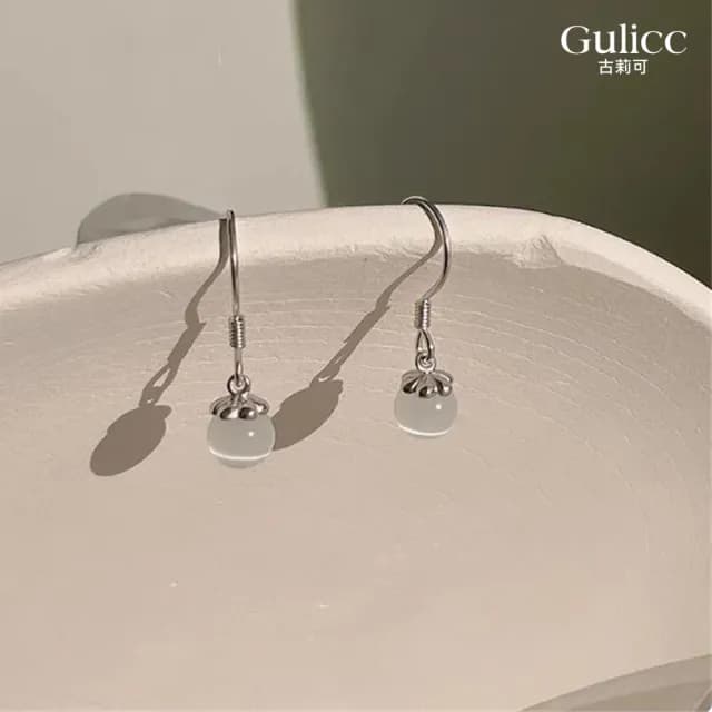 【Golicc】中式 圓潤氣質玉石耳飾(七夕 情人節 生日 飾品 耳釘 耳飾 耳墜 禮物)